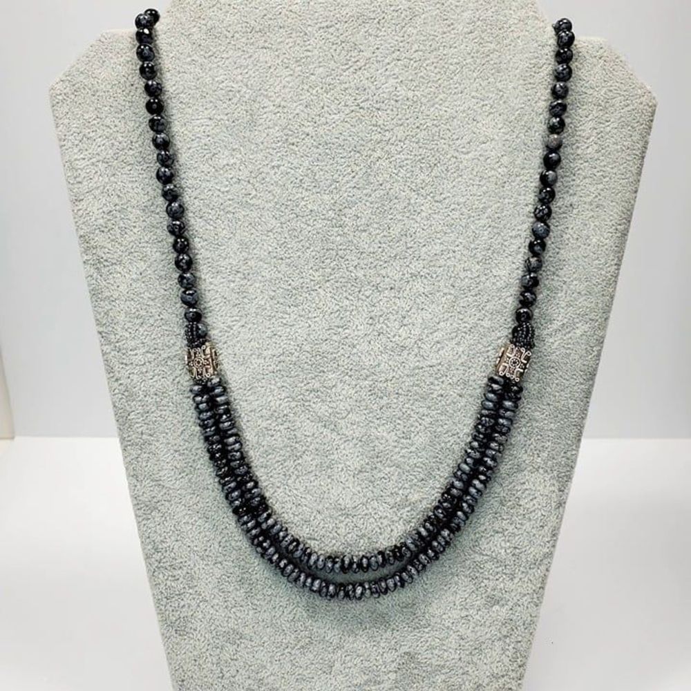 Artisan Snowflake Obsidian Bead & Silver Necklace